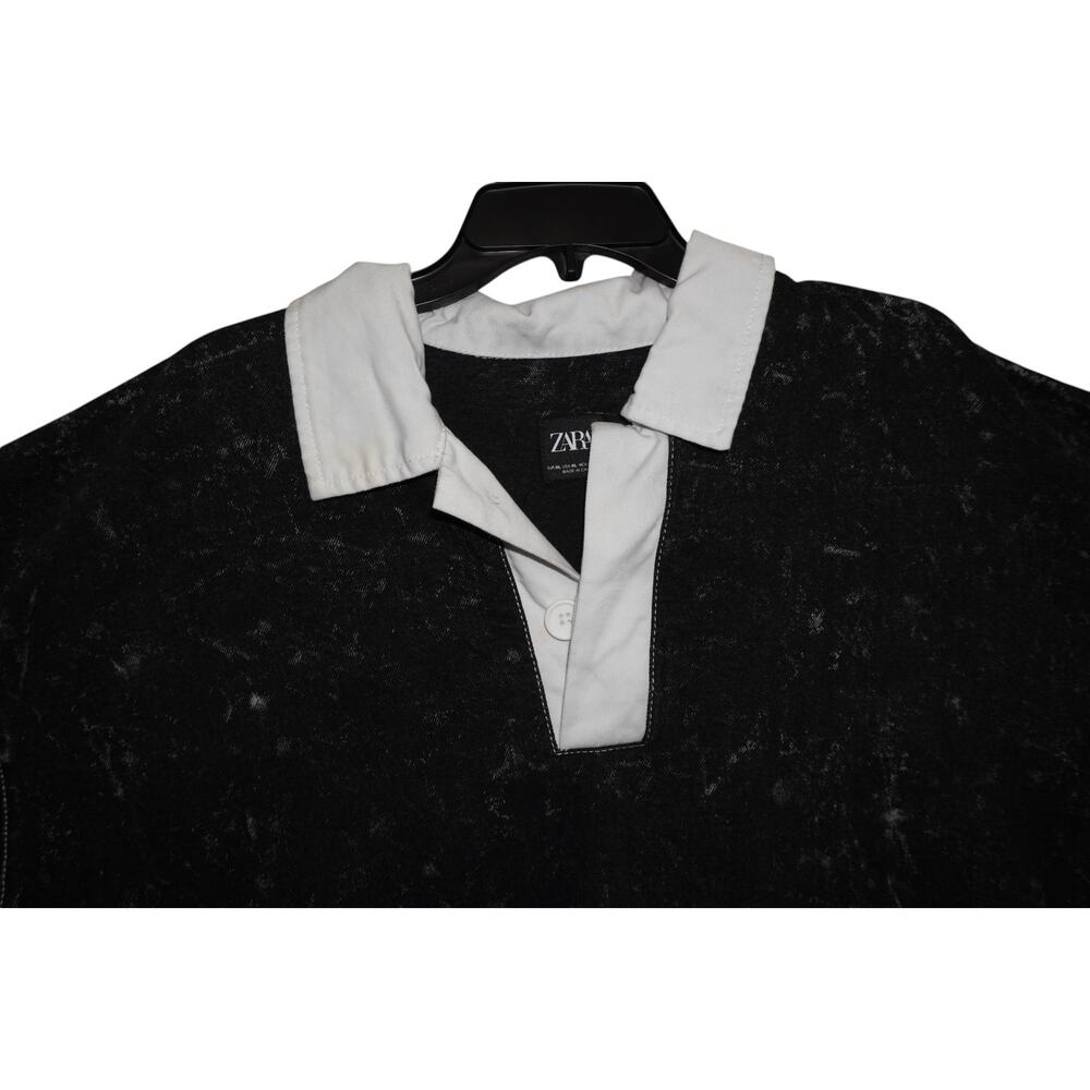 Zara Acid Wash Rugby Polo Shirt Men's XL Oversized Streetwear Goth Grunge Black - Picture 5 of 7